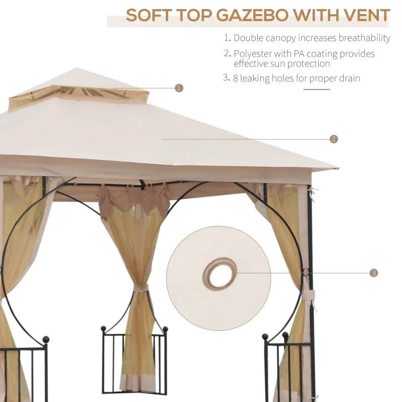 10x10 ft Double Tier Outdoor Garden Gazebo with Mosquito Netting - Beige