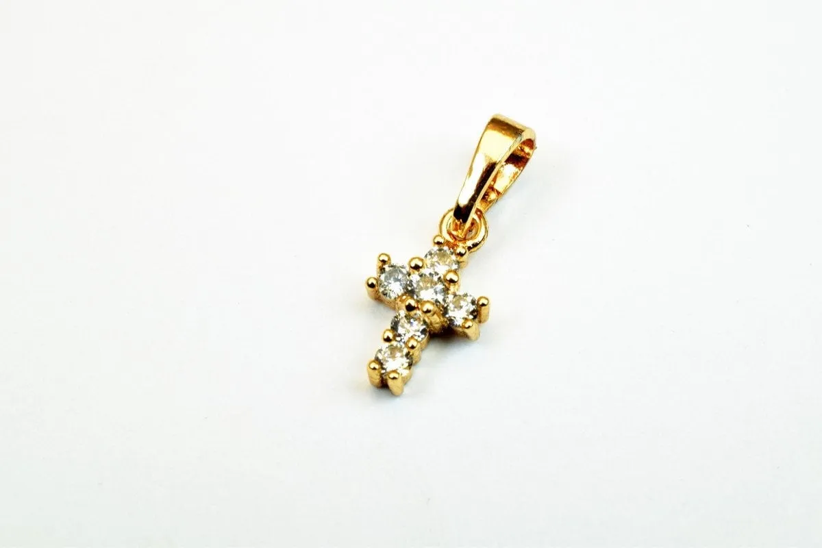 18k as as gold filled* tarnish resistant cross pendant with cubic zircon (cz) rhinestone 3 sizes for jewelry making gp85, gp86, gp87