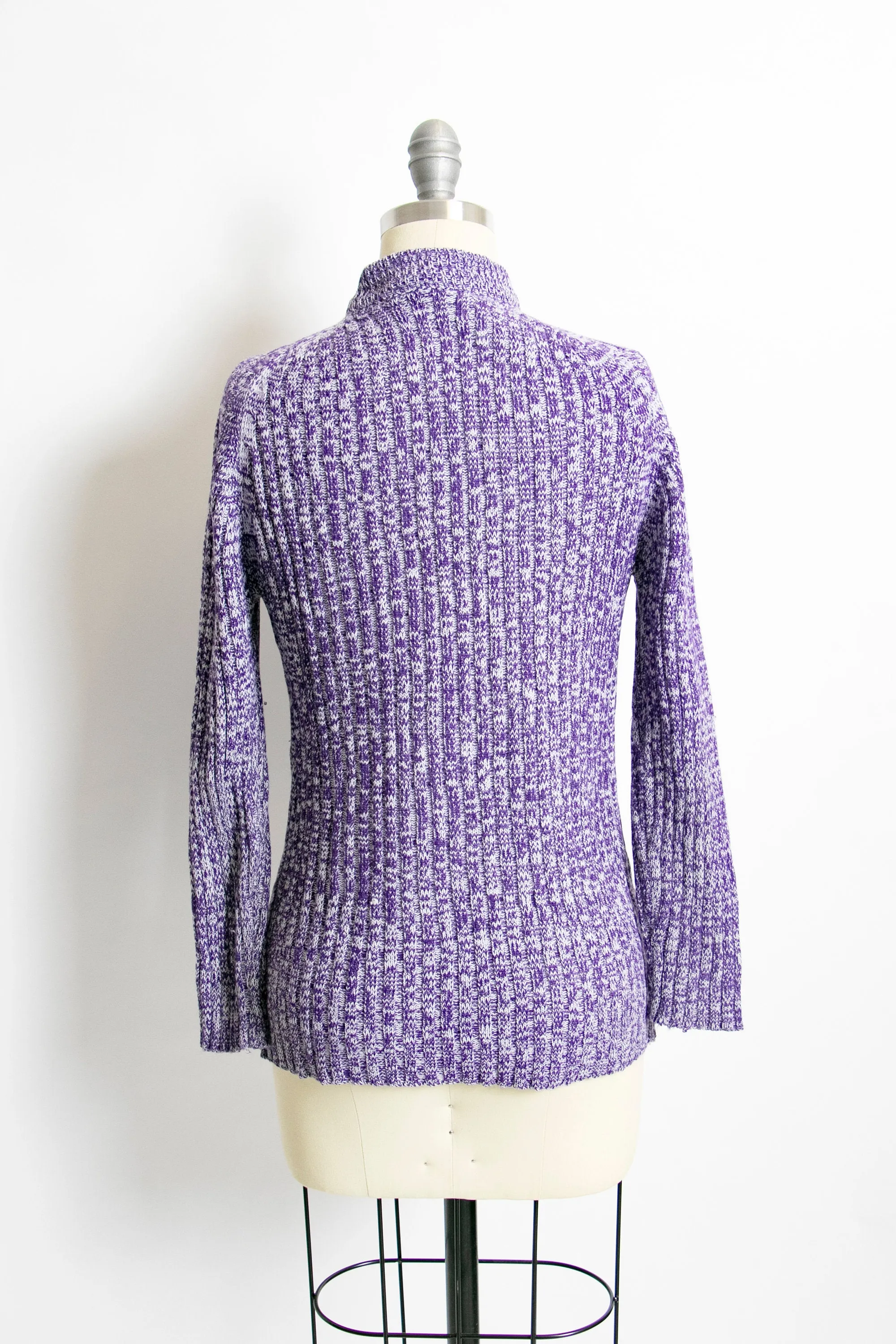 1970s Sweater Knit Purple Heathered Zip Up S