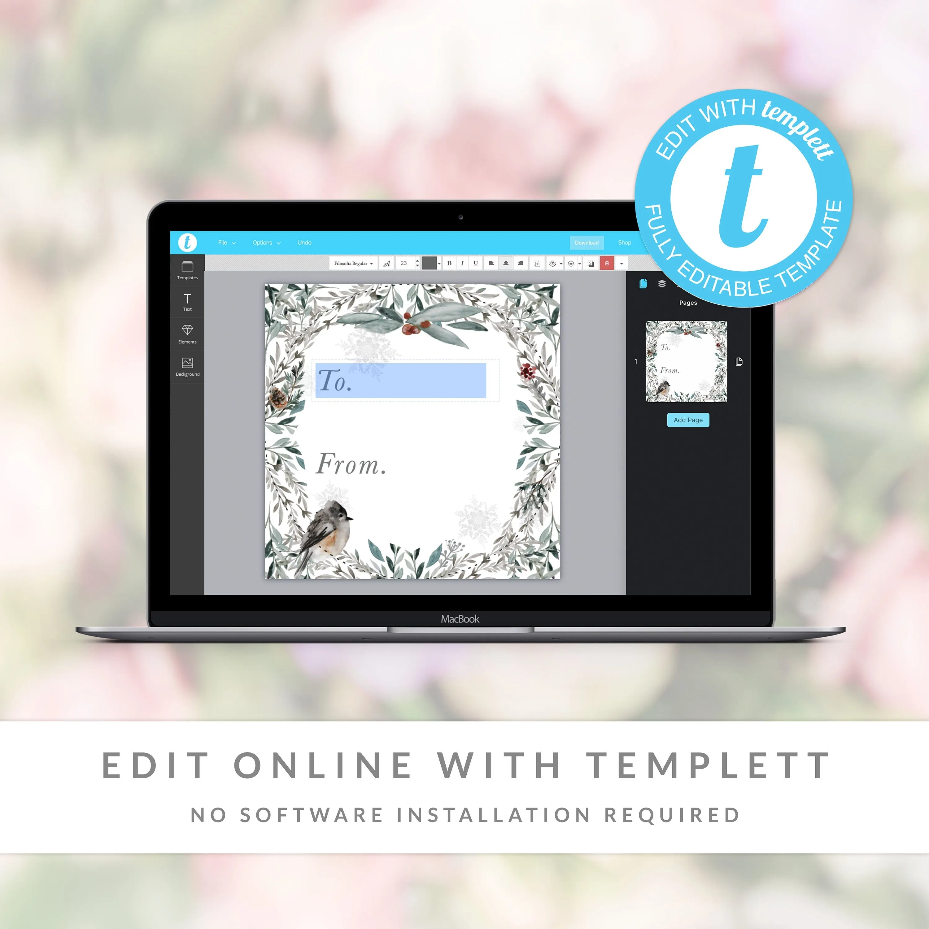 Christmas To From Tags Template, Printable Winter Woodland Gift Tag, Editable INSTANT DOWNLOAD - FB100