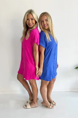 Drop Shoulder Button Up Woven Shirt Dress
