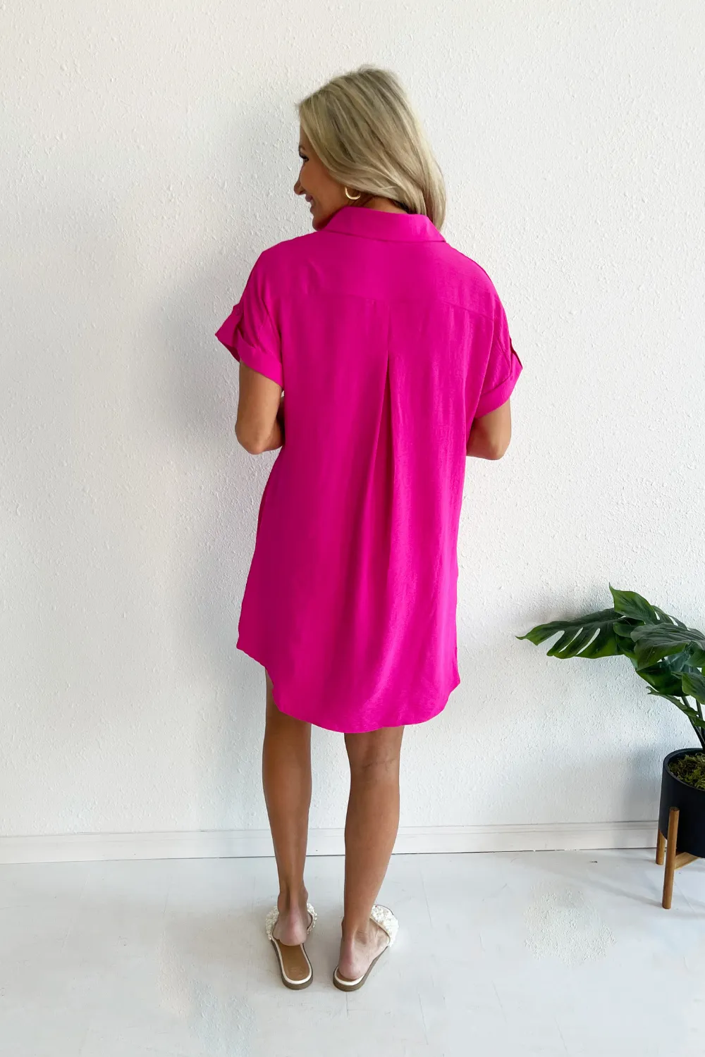 Drop Shoulder Button Up Woven Shirt Dress