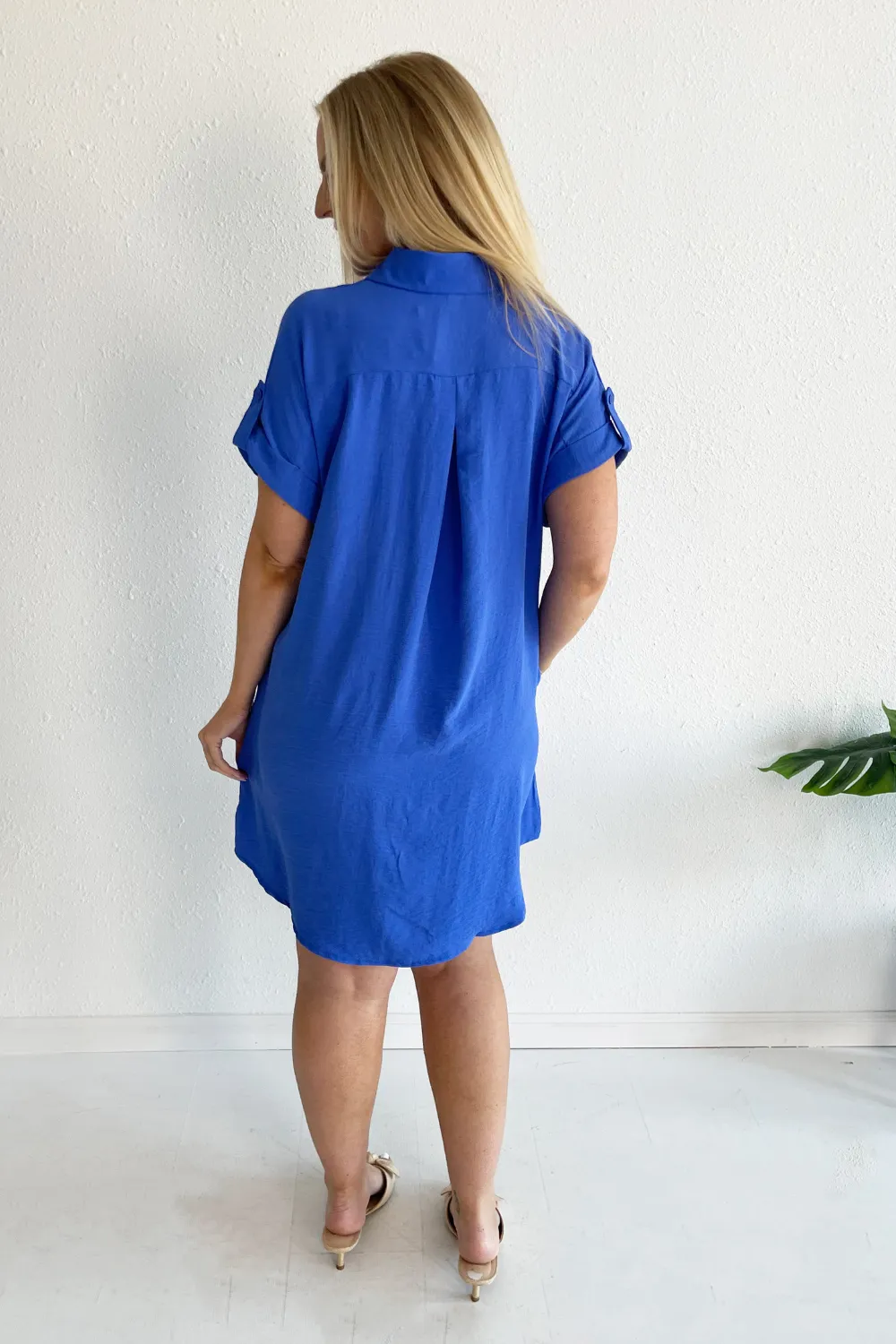 Drop Shoulder Button Up Woven Shirt Dress