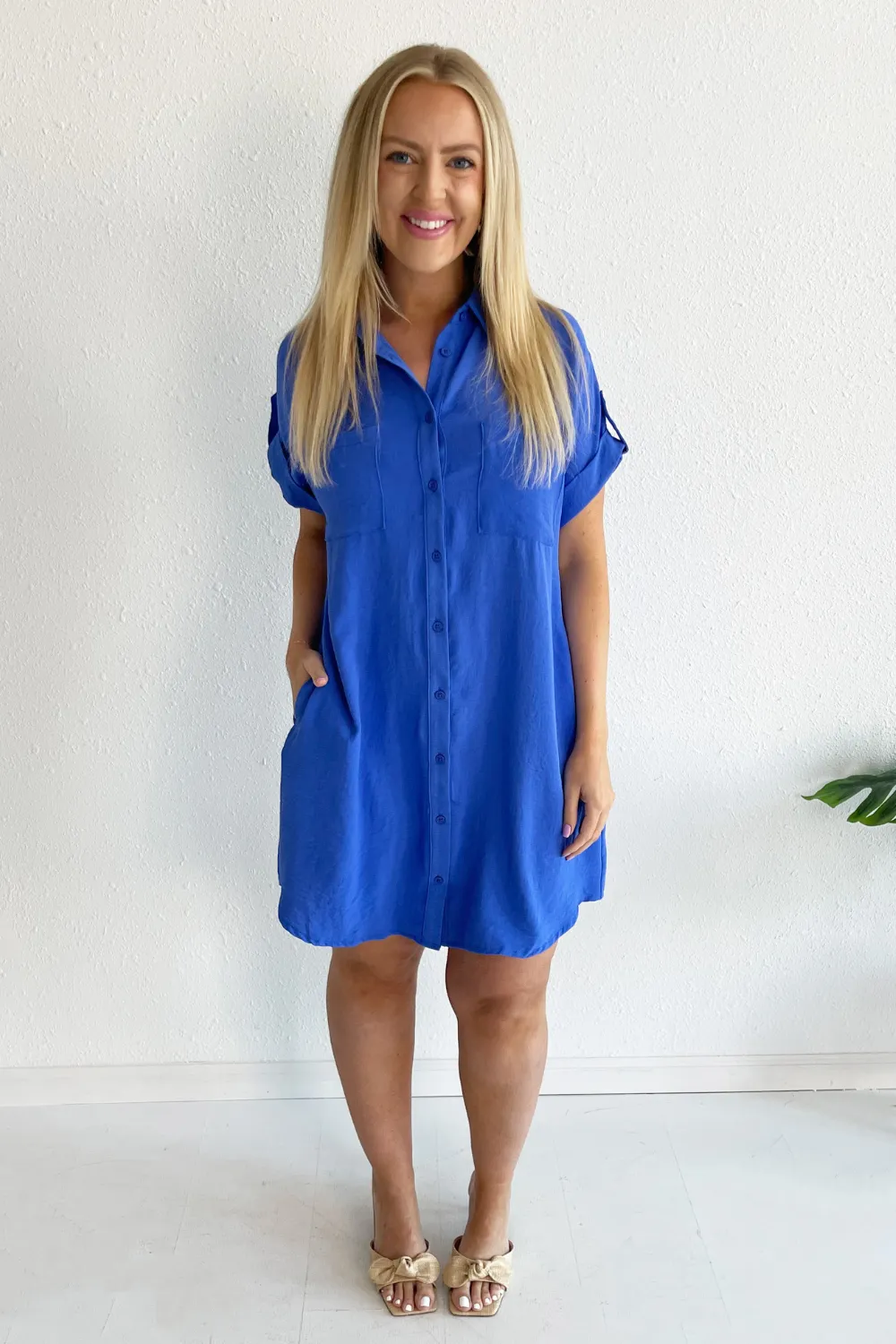 Drop Shoulder Button Up Woven Shirt Dress