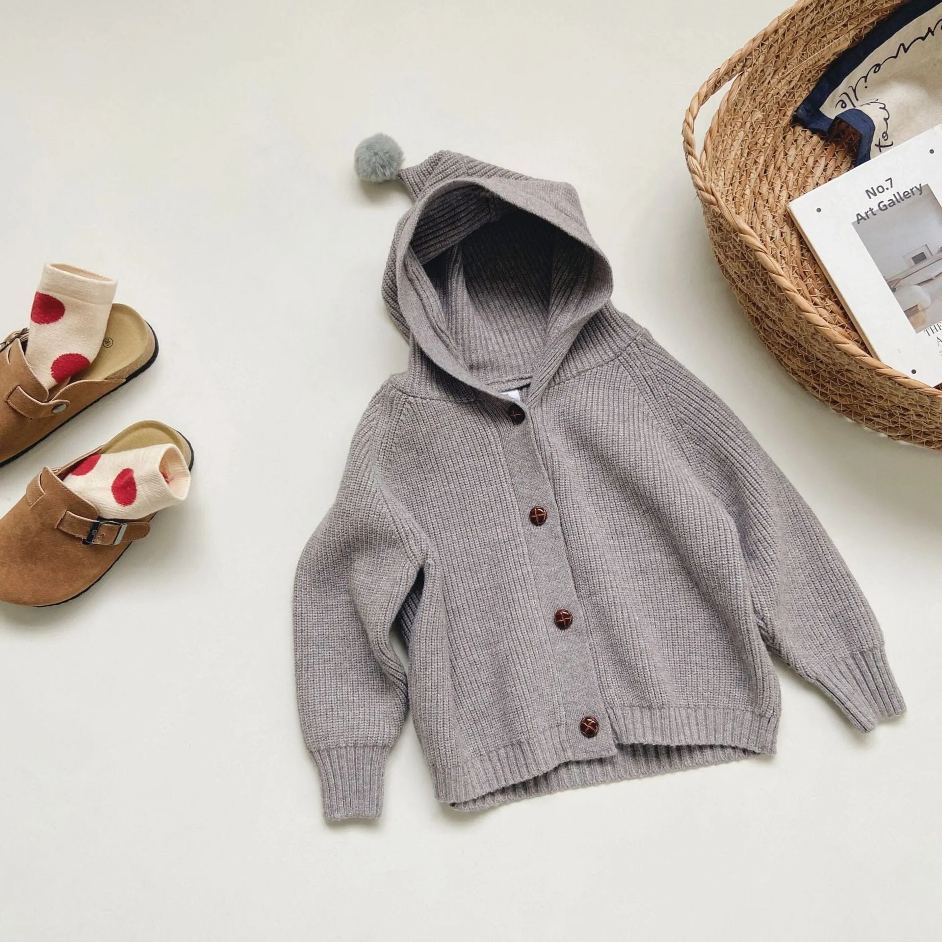 Elf Pompom Hooded Cardigan Sweater