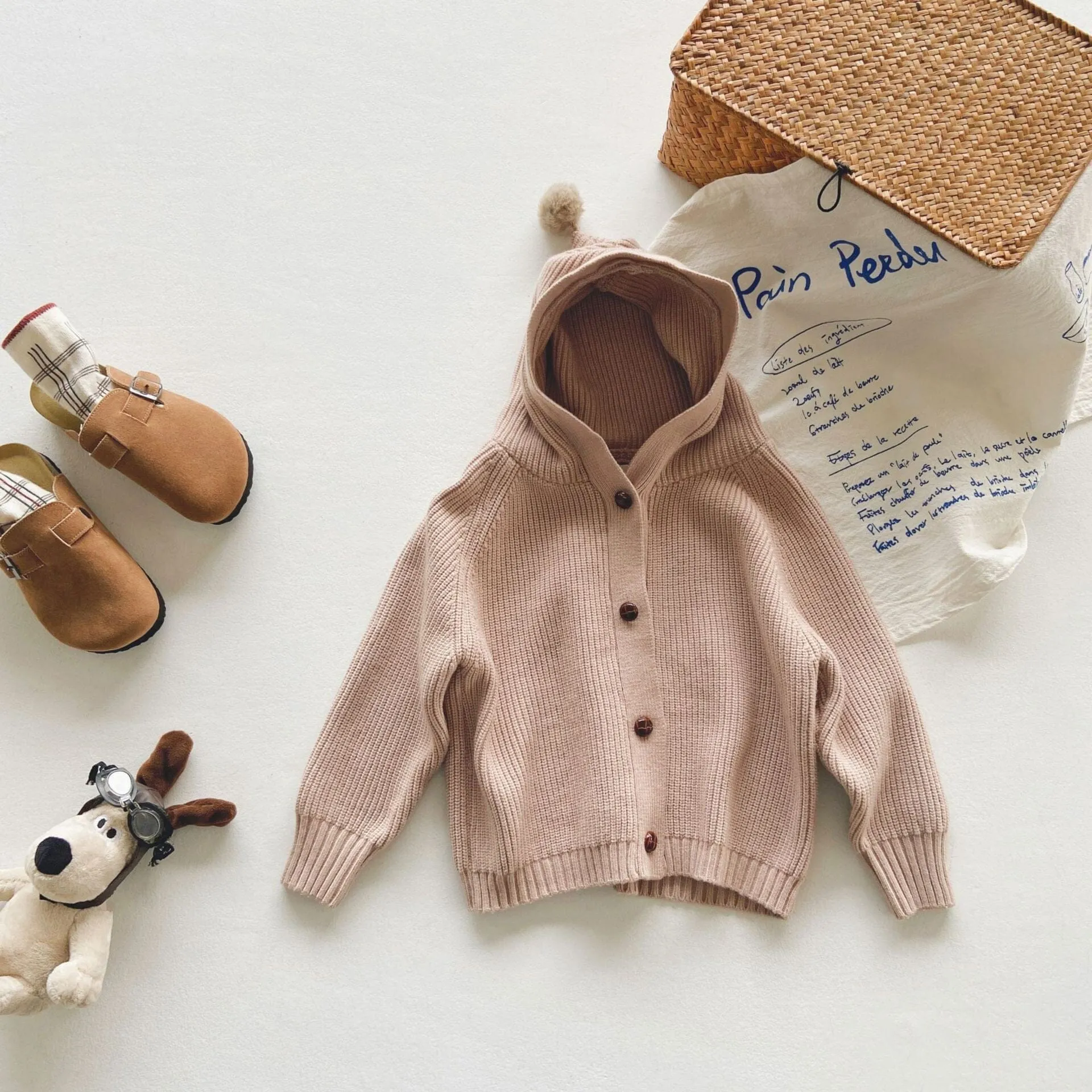 Elf Pompom Hooded Cardigan Sweater