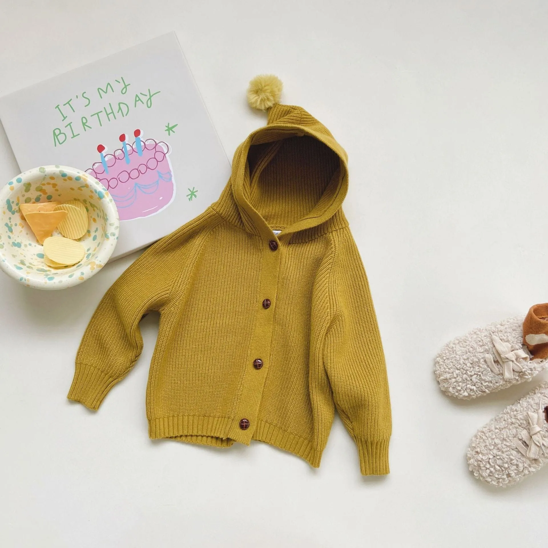 Elf Pompom Hooded Cardigan Sweater