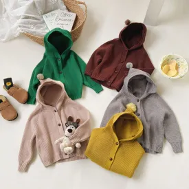 Elf Pompom Hooded Cardigan Sweater