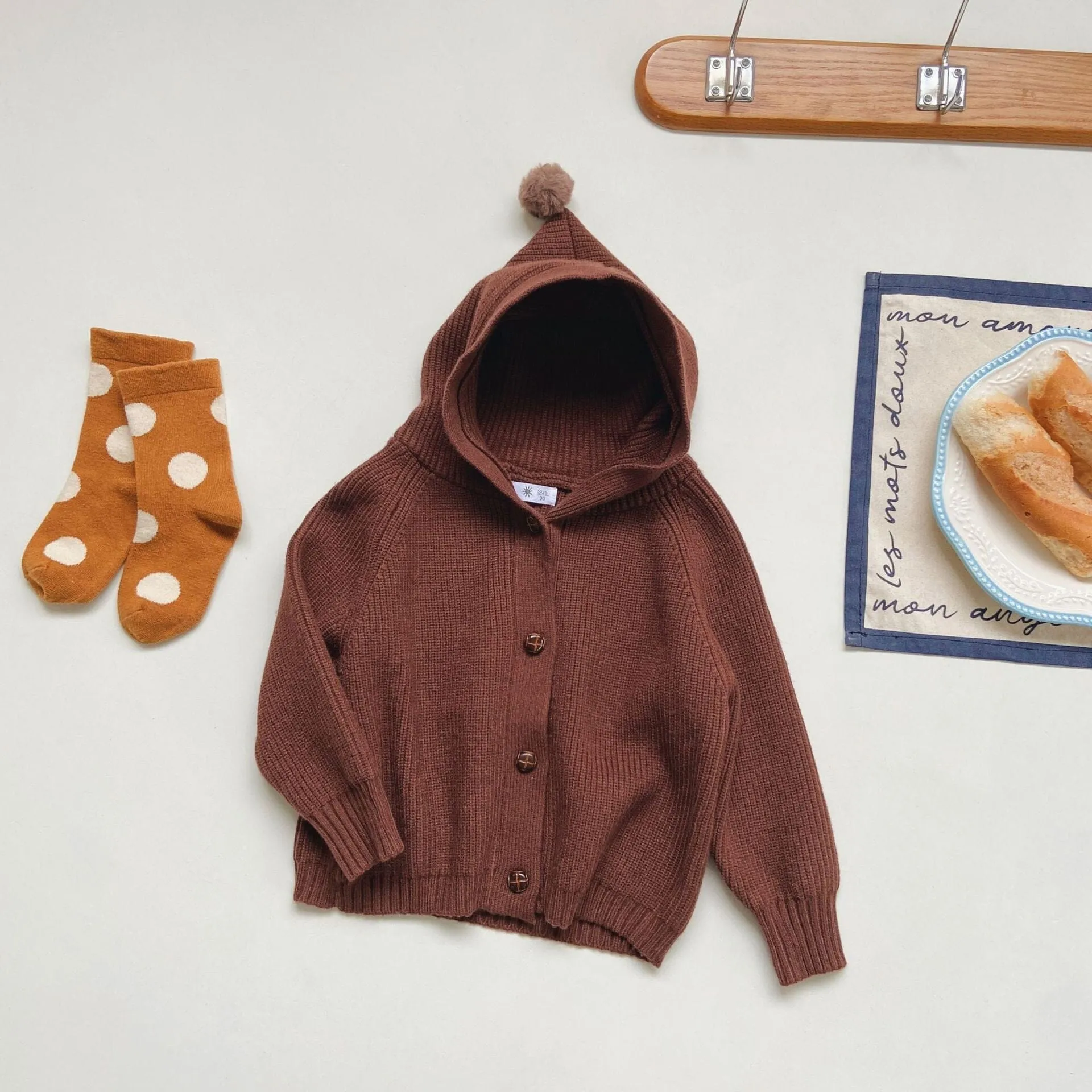 Elf Pompom Hooded Cardigan Sweater
