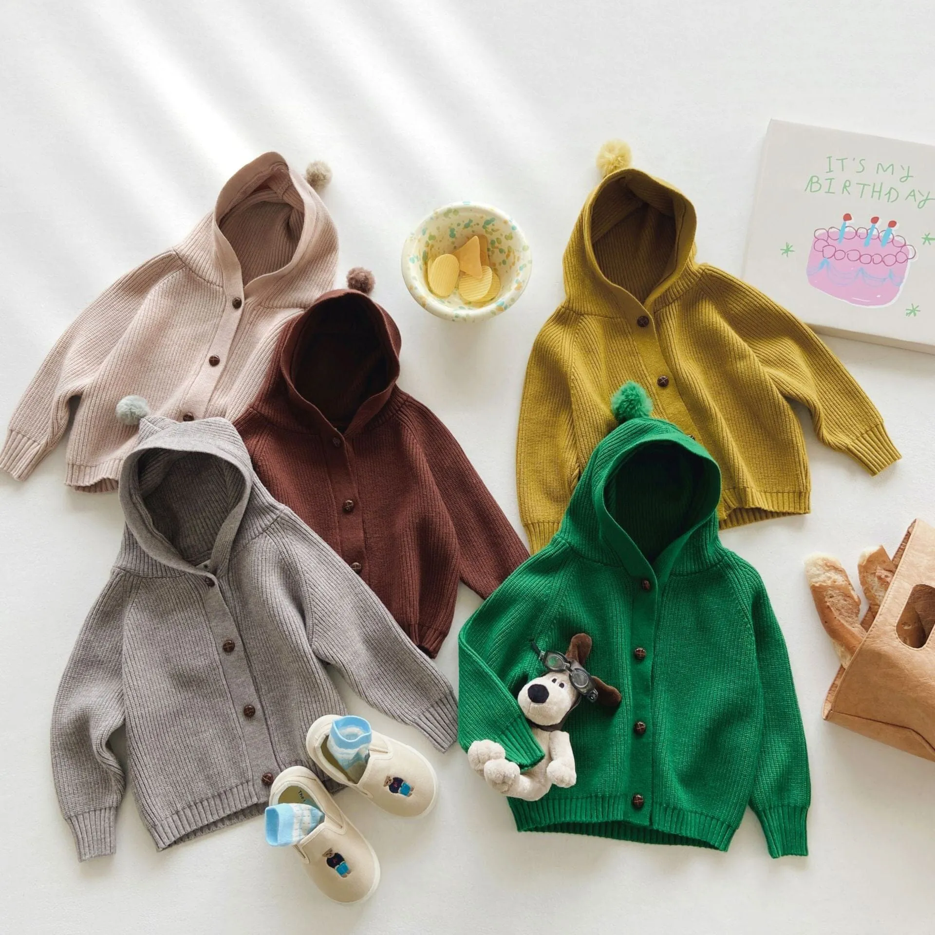 Elf Pompom Hooded Cardigan Sweater
