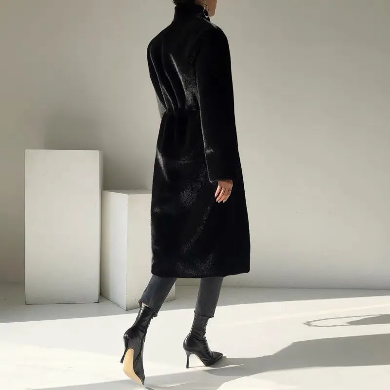 Fashion Mid-Length Stand Collar Plush Coat