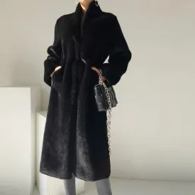 Fashion Mid-Length Stand Collar Plush Coat
