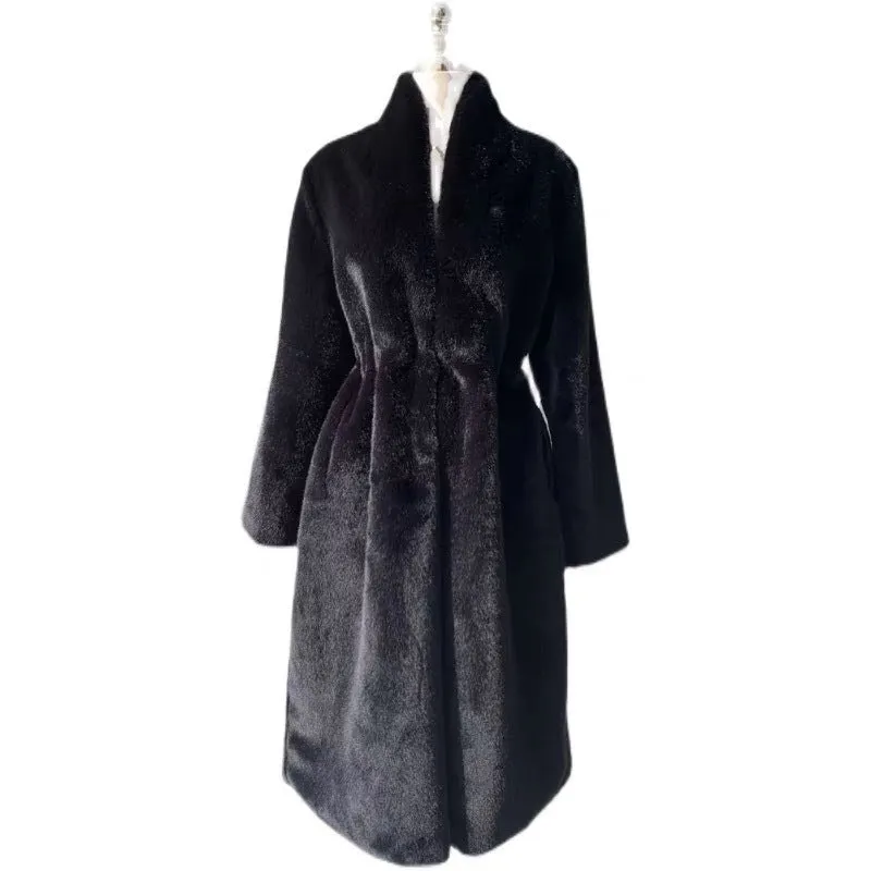 Fashion Mid-Length Stand Collar Plush Coat
