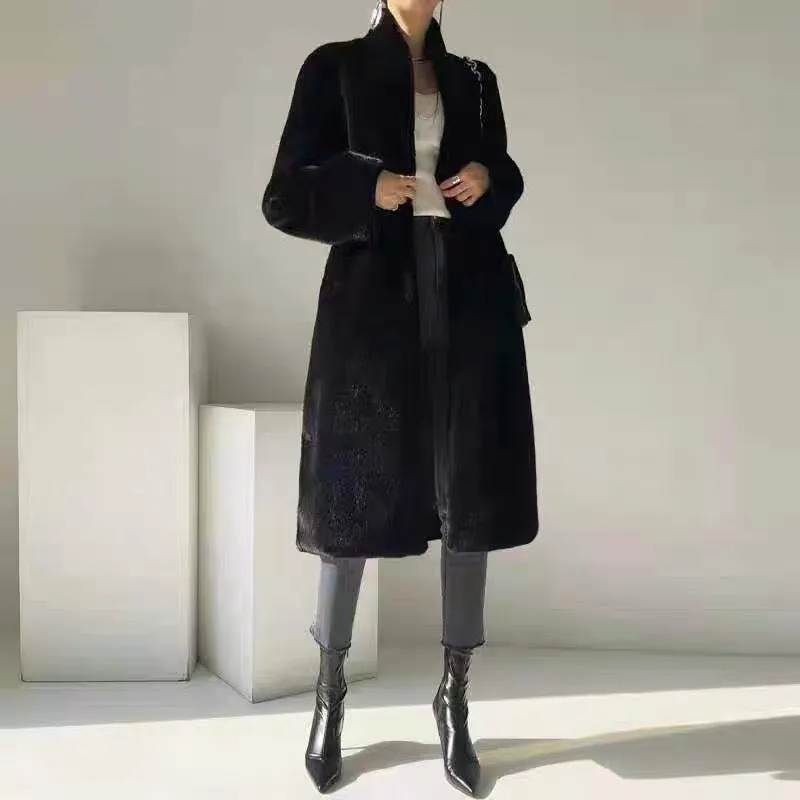 Fashion Mid-Length Stand Collar Plush Coat