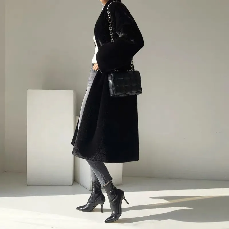 Fashion Mid-Length Stand Collar Plush Coat