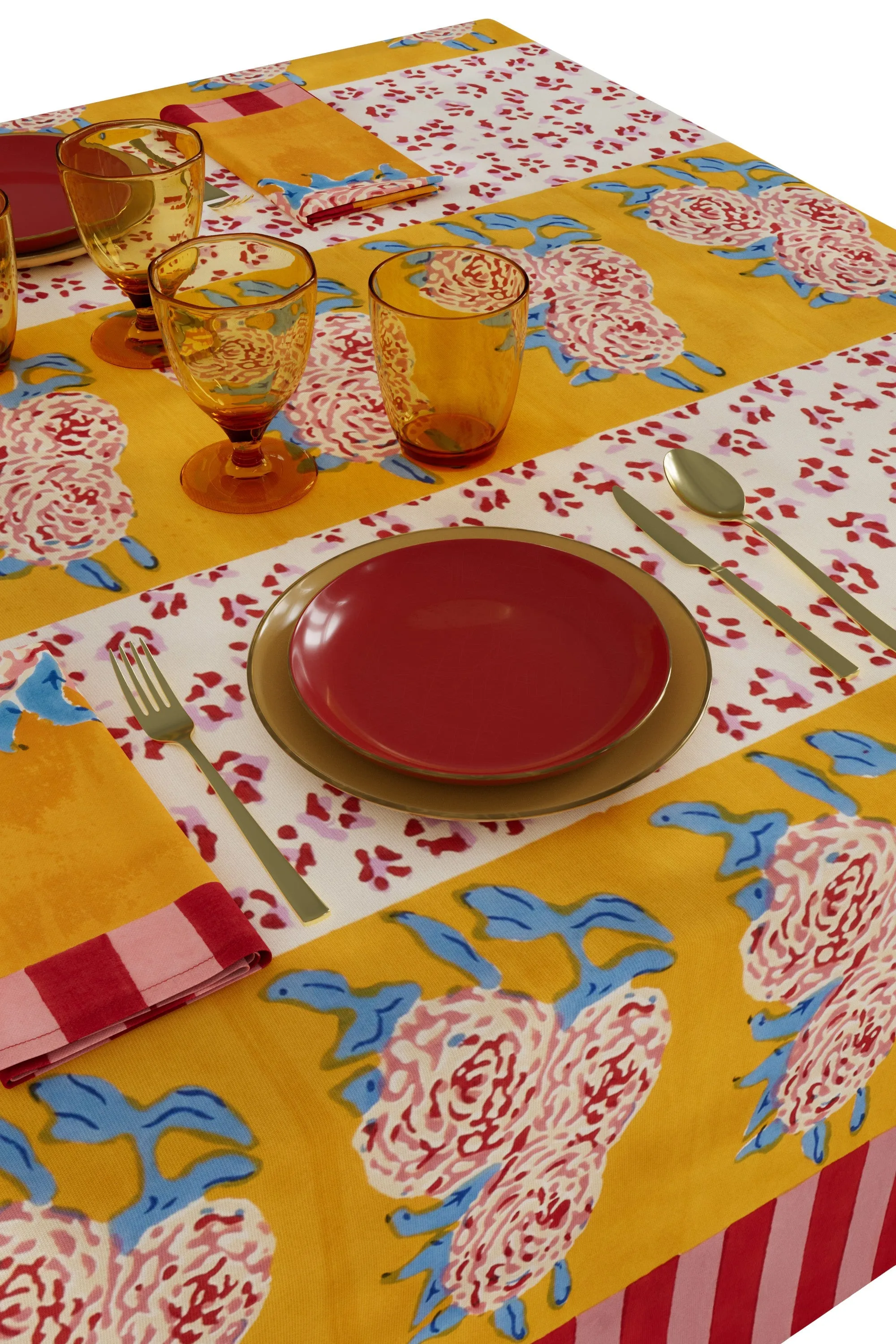 Large Rectangular Tablecloth in Gold Leopard Stripes