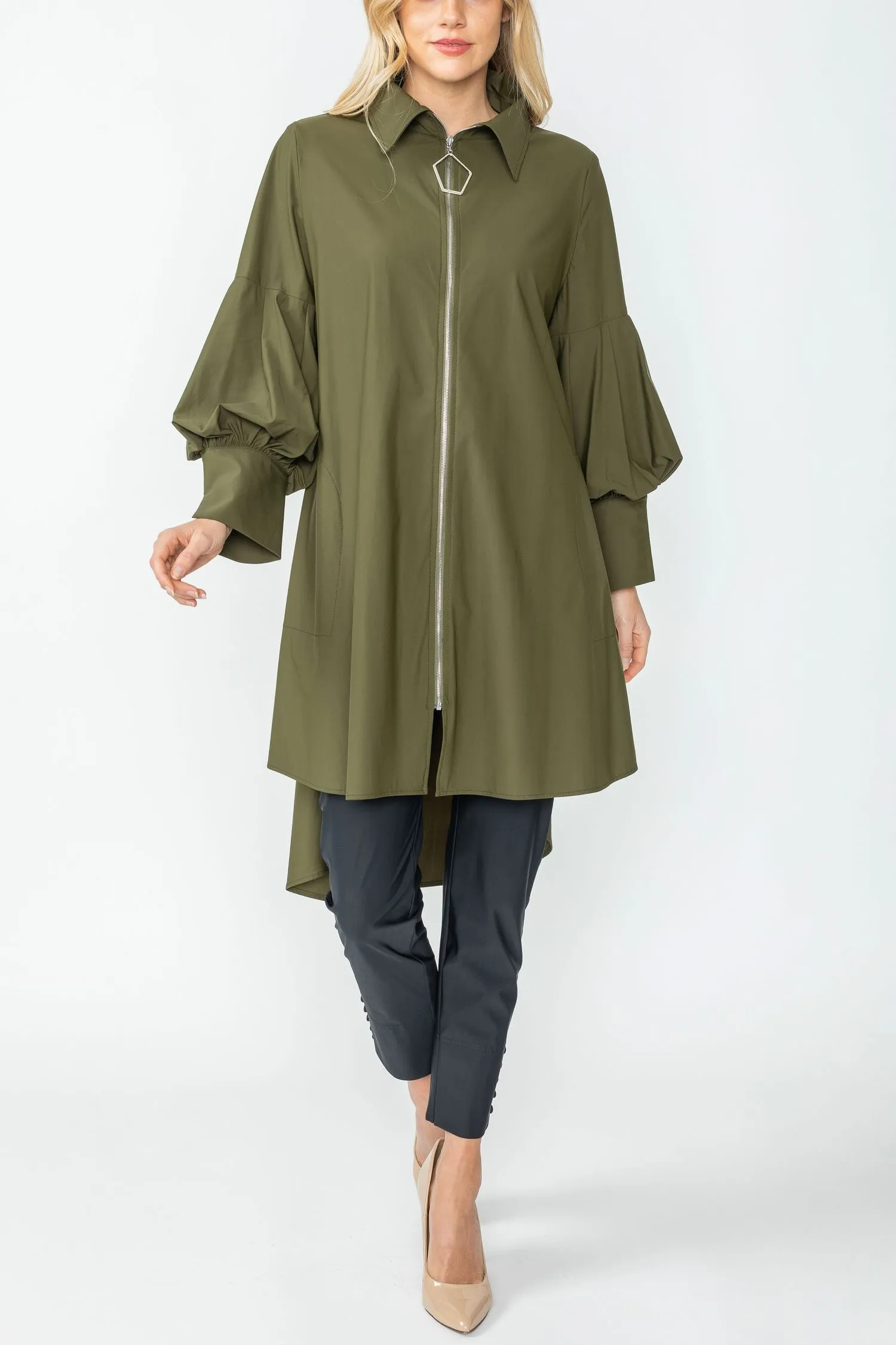 Olive Bell Sleeve & Back Yoke Eyelet Point Jacket