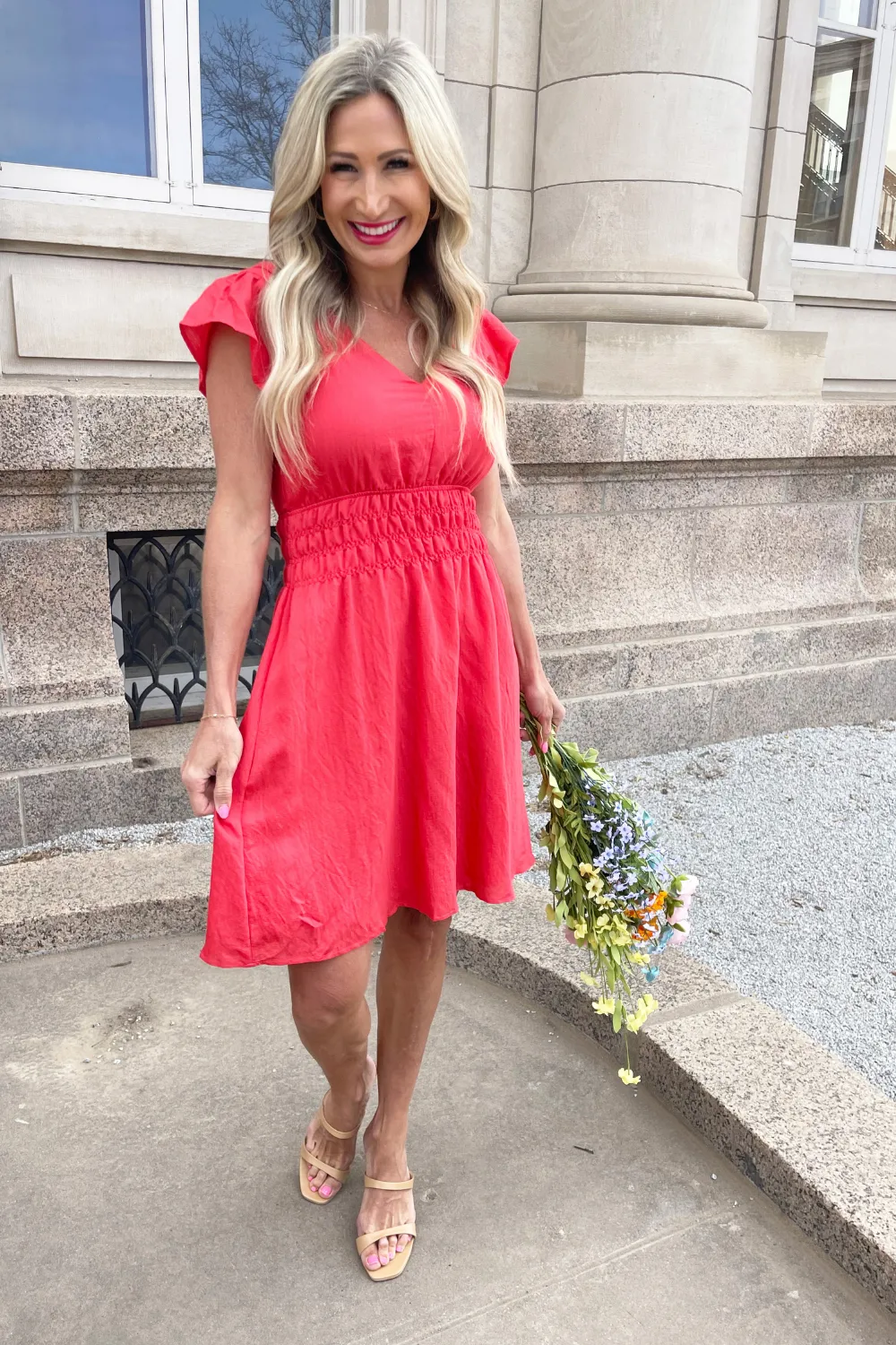 V-Neck Ruffle Sleeve Mini Dress