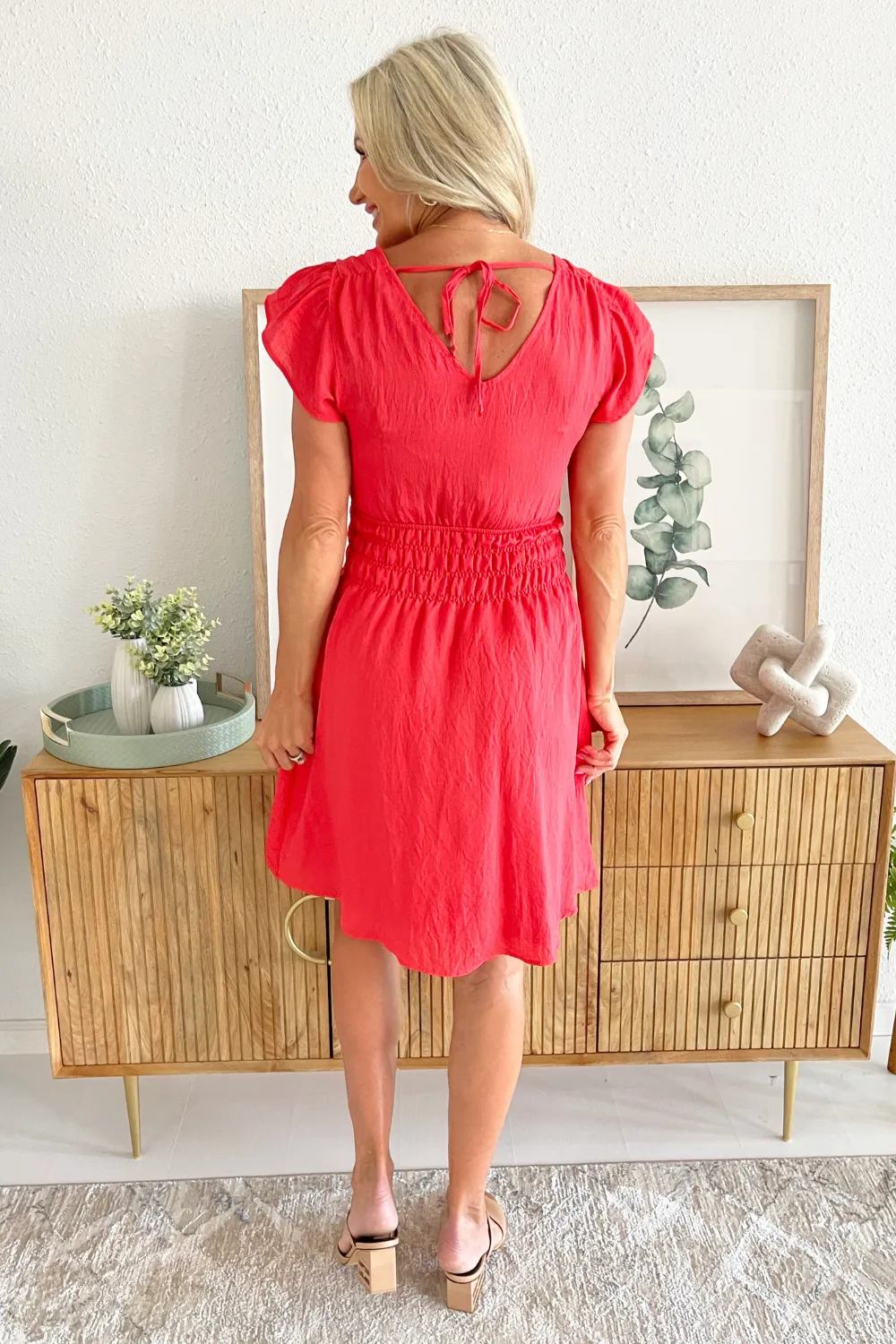 V-Neck Ruffle Sleeve Mini Dress