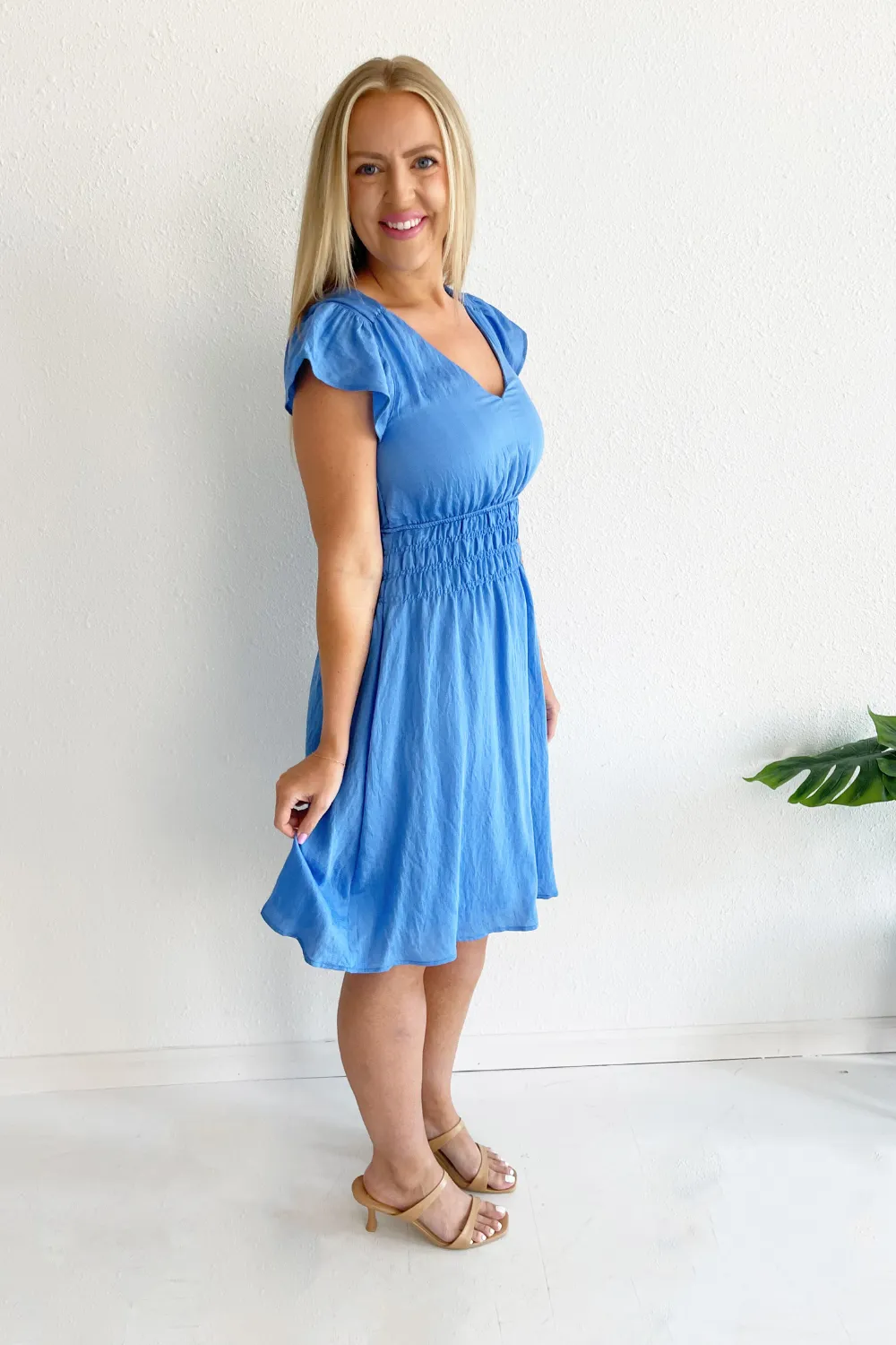 V-Neck Ruffle Sleeve Mini Dress