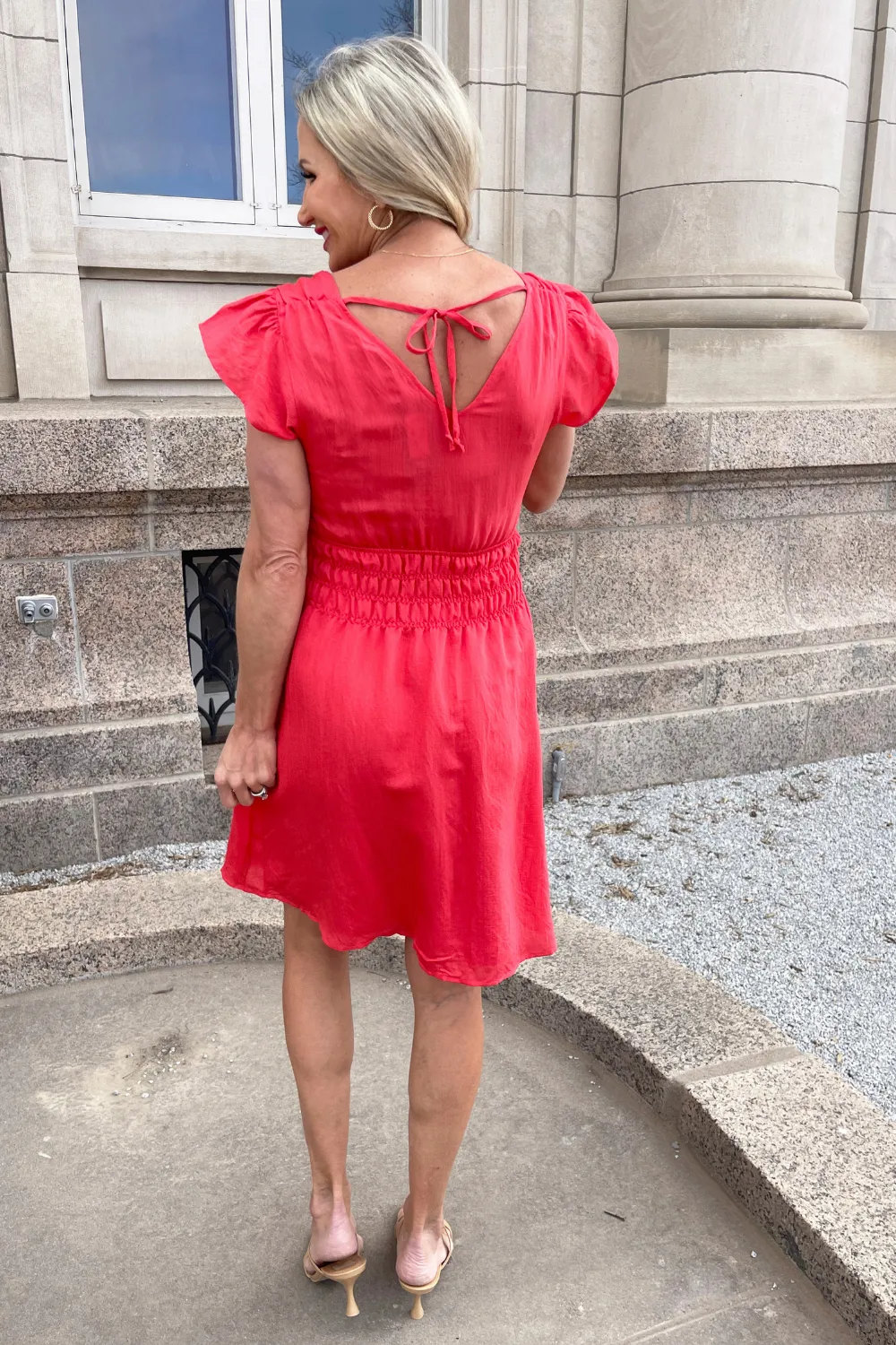 V-Neck Ruffle Sleeve Mini Dress