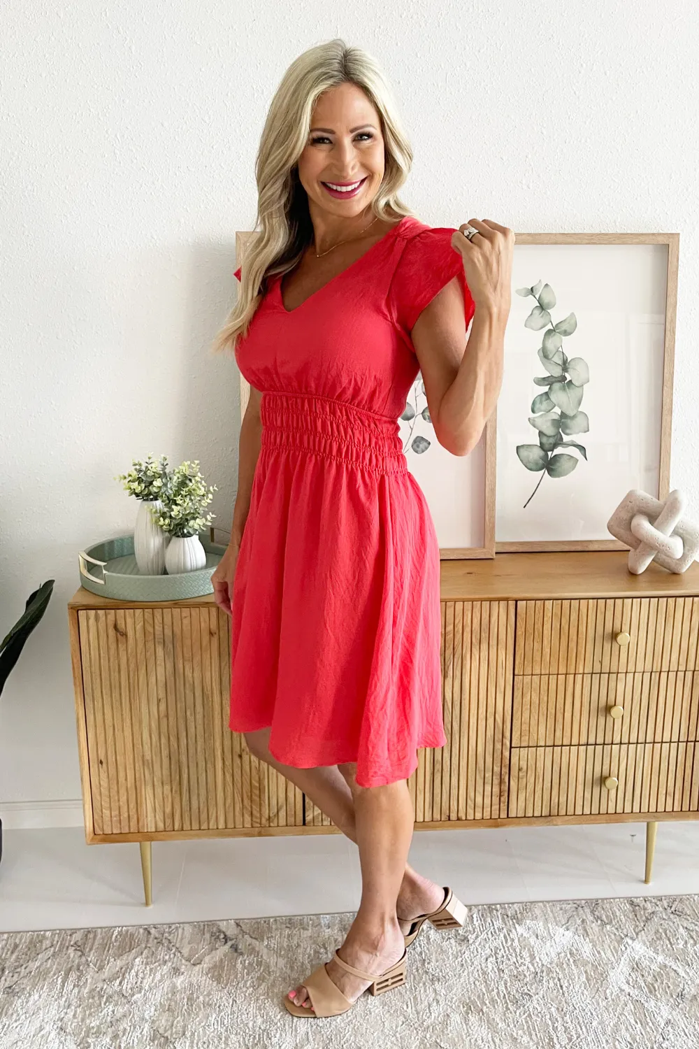 V-Neck Ruffle Sleeve Mini Dress