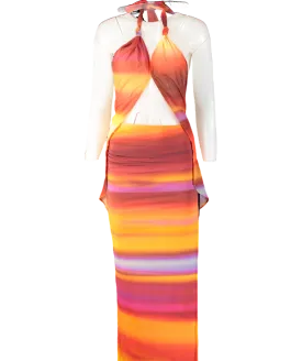 White Fox Orange Intertwined Horizon Hues Top And Maxi Skirt UK S