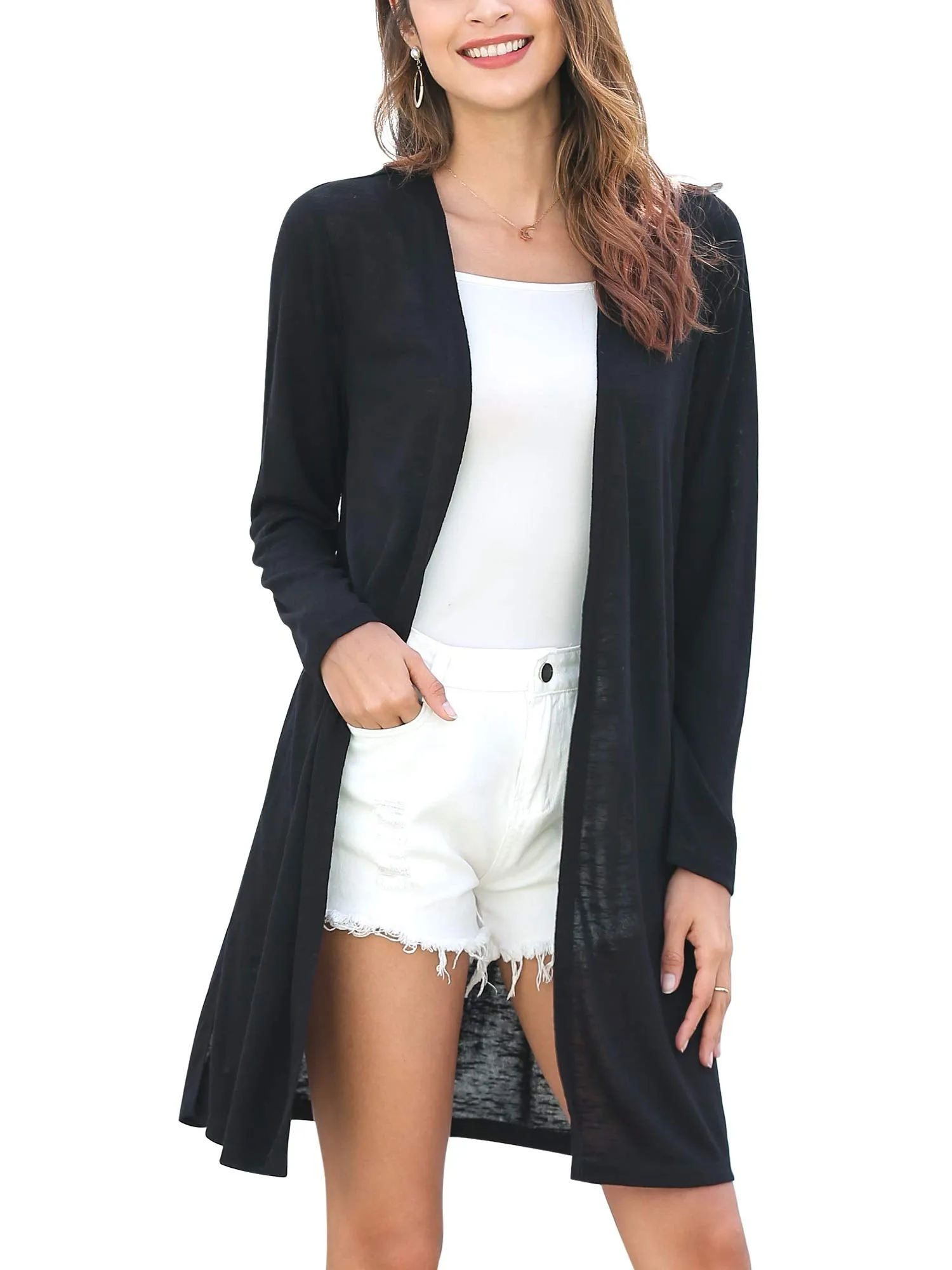 Women's Draped Open-Front Long Cardigan Sweater